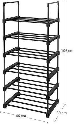 Songmics Μεταλλική Παπουτσοθήκη με 6 Ράφια Μαύρη 45x30x106cm LSA23BK