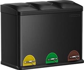 Songmics Τριπλός Κάδος Ανακύκλωσης 45l Χρωματιστά Πεντάλ Αφαιρούμενους Κάδους 60.5x40.5x48.5cm LTB45B