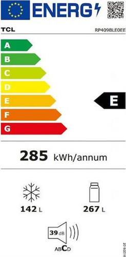 TCL RP409BLE0EE Ψυγειοκαταψύκτης 409lt Total NoFrost Υ185xΠ59.5xΒ68cm Light Inox