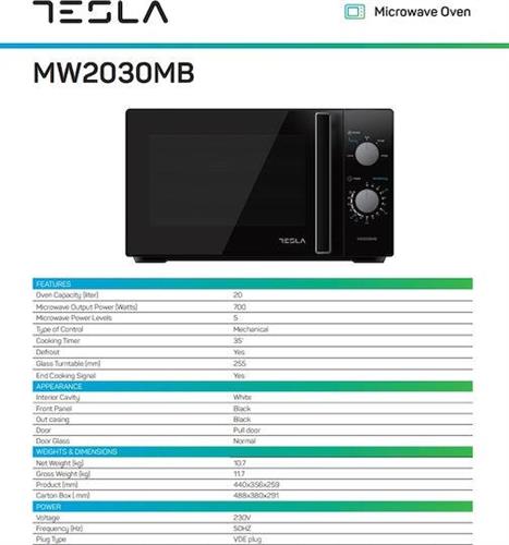 Tesla MW2030MB Φούρνος Μικροκυμάτων 20lt Μαύρος