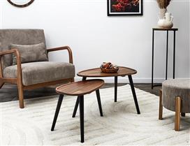 The Home Deco Factory Οβάλ Τραπεζάκι Σαλονιού από Μασίφ Ξύλο Μπεζ Σετ 2τμχ Μ60xΠ39xΥ40cm HD0291