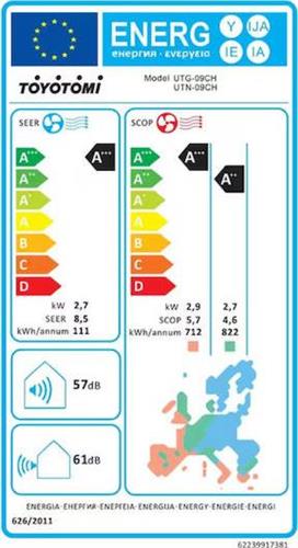 Toyotomi Umi UTN/UTG-09CH Κλιματιστικό Inverter 9000 BTU A+++/A++ με Ιονιστή και WiFi
