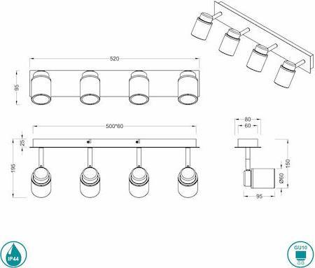 Trio Lighting Angelo Σποτ με 4 Φώτα και Ντουί GU10 Ασημί