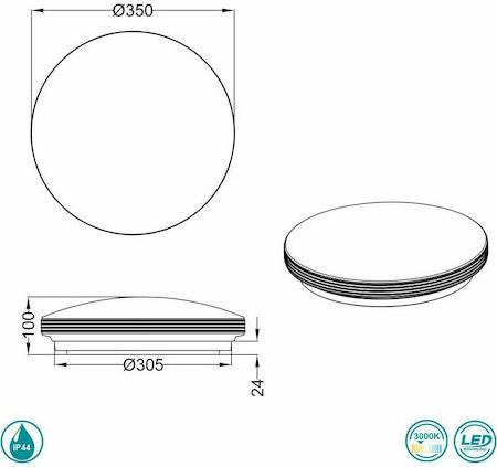 Trio Lighting Apart Στρογγυλό Εξωτερικό LED Panel Ισχύος 18W με Θερμό Λευκό Φως 659411806