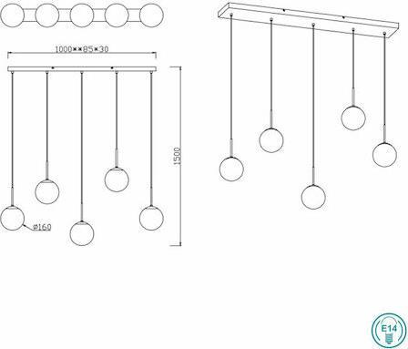 Trio Lighting Balini Μοντέρνο Κρεμαστό Φωτιστικό Πολύφωτο Ράγα Μαύρο