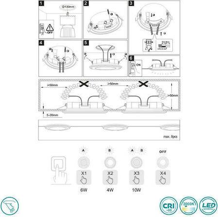 Trio Lighting Core Στρογγυλό Πλαστικό Χωνευτό Σποτ με Ενσωματωμένο LED και Θερμό Λευκό Φως 10W Ασημί 14.8x2cm