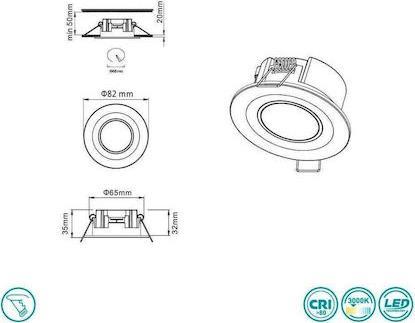 Trio Lighting Core Στρογγυλό Πλαστικό Χωνευτό Σποτ με Ενσωματωμένο LED και Θερμό Λευκό Φως Ασημί 2x8cm