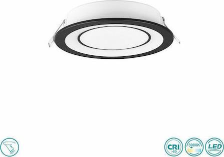 Trio Lighting Core Στρογγυλό Πλαστικό Χωνευτό Σποτ με Ενσωματωμένο LED και Θερμό Λευκό Φως Μαύρο 14.8x2cm