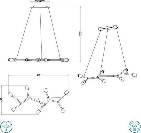 Trio Lighting Cross Μοντέρνο Κρεμαστό Φωτιστικό Πολύφωτο Ράγα Μαύρο