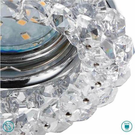 Trio Lighting Dolomite Στρογγυλό Κρυστάλλινο Χωνευτό Σποτ με Ντουί GU10 Ασημί 9x9cm