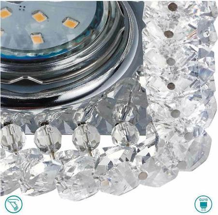 Trio Lighting Dolomite Τετράγωνο Μεταλλικό Χωνευτό Σποτ με Ντουί GU10 Ασημί 10x10cm