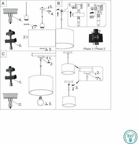 Trio Lighting DUOline Κλασικό Κρεμαστό Φωτιστικό Μονόφωτο με Ντουί E27 Λευκό