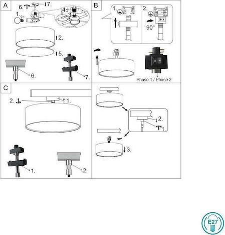Trio Lighting DUOline Μοντέρνα Υφασμάτινη Πλαφονιέρα Οροφής με Ντουί E27 Γκρι
