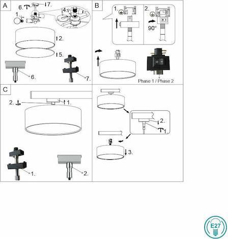 Trio Lighting DUOline Μοντέρνα Υφασμάτινη Πλαφονιέρα Οροφής με Ντουί E27 Λευκή
