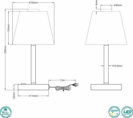Trio Lighting Emerald Πορτατίφ με Λευκό Καπέλο και Ασημί Βάση