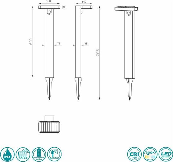 Trio Lighting Esquel Καρφωτό Ηλιακό Φωτιστικό IP44 με Αισθητήρα Φωτός και Θερμό Λευκό Φως Μαύρο R42261142