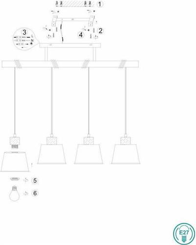 Trio Lighting Harris Μοντέρνο Κρεμαστό Φωτιστικό Πολύφωτο Ράγα με 4 Λαμπτήρες E27 Μαύρο