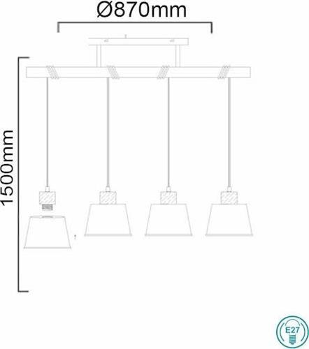 Trio Lighting Harris Μοντέρνο Κρεμαστό Φωτιστικό Πολύφωτο Ράγα με 4 Λαμπτήρες E27 Μαύρο