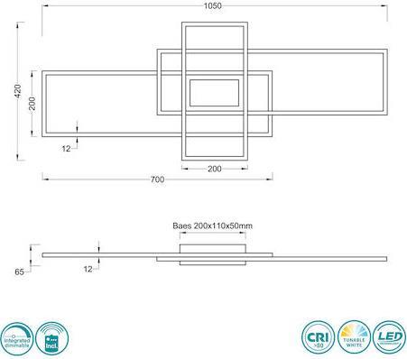 Trio Lighting Irvine Μοντέρνα Μεταλλική Πλαφονιέρα Οροφής με Ενσωματωμένο LED Ασημί 105cm