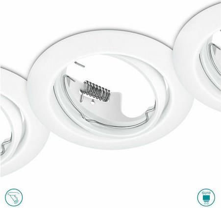 Trio Lighting Jura Στρογγυλό Μεταλλικό Χωνευτό Σποτ με Ντουί GU10 Λευκό 3τμχ 8.3x7cm