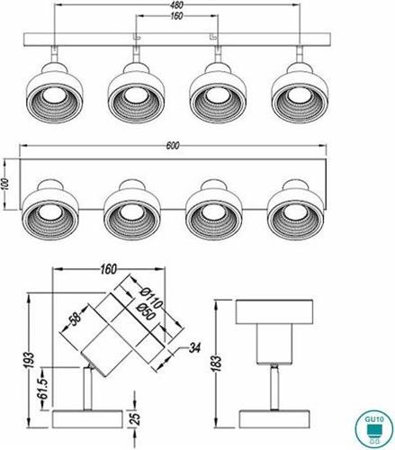 Trio Lighting Leon Σποτ με 4 Φώτα και Ντουί GU10 Μαύρο