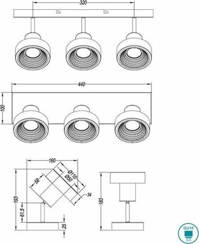 Trio Lighting Leon Τριπλό Σποτ με Ντουί GU10 Μαύρο