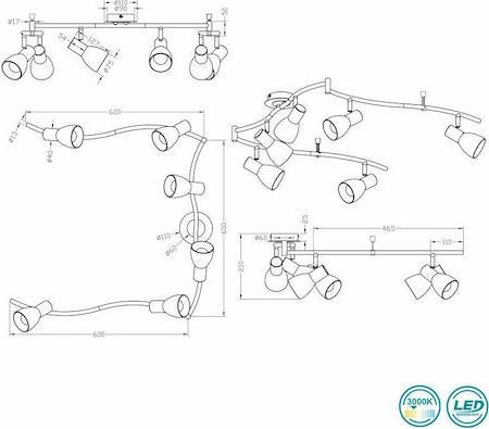 Trio Lighting Levisto Σποτ με 6 Φώτα και Ντουί E14 Χρυσό
