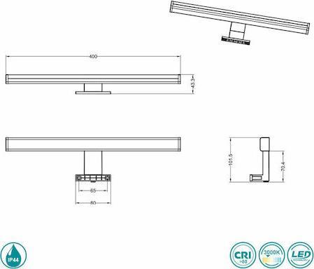 Trio Lighting Lino Κλασικό Φωτιστικό Τοίχου με Ενσωματωμένο LED και Θερμό Λευκό Φως Ασημί Μ40cm