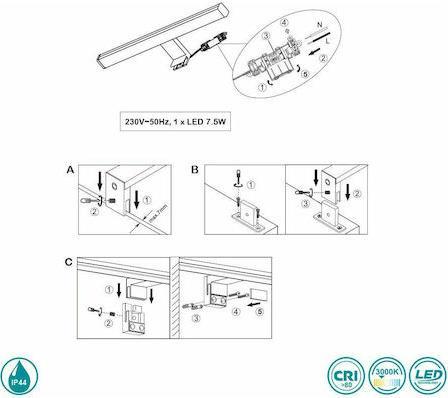 Trio Lighting Lino Κλασικό Φωτιστικό Τοίχου με Ενσωματωμένο LED και Θερμό Λευκό Φως Ασημί Μ40cm