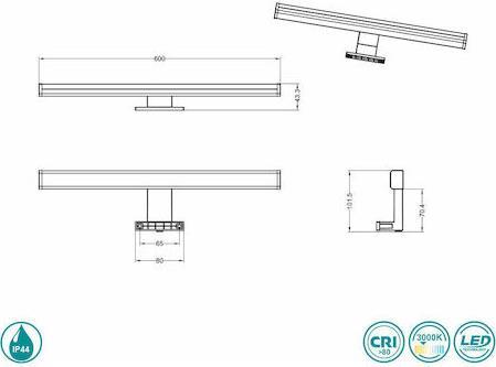 Trio Lighting Lino Κλασικό Φωτιστικό Τοίχου με Ενσωματωμένο LED και Θερμό Λευκό Φως Μαύρο Μ60cm