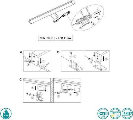 Trio Lighting Lino Κλασικό Φωτιστικό Τοίχου με Ενσωματωμένο LED και Θερμό Λευκό Φως Μαύρο Μ60cm