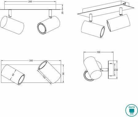 Trio Lighting Marley Διπλό Σποτ με Ντουί GU10 Λευκό 802400201
