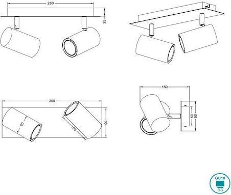 Trio Lighting Marley Διπλό Σποτ με Ντουί GU10 Μαύρο 802400232