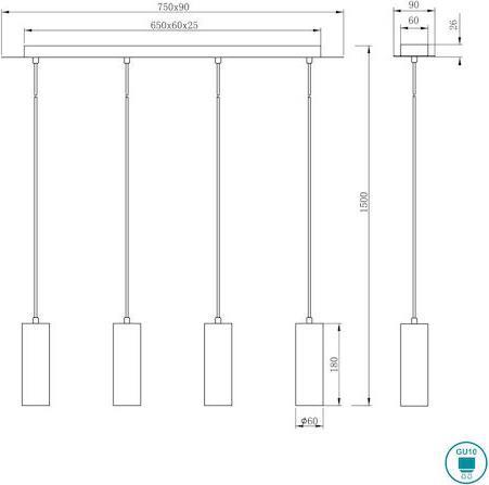Trio Lighting Marley Μοντέρνο Κρεμαστό Φωτιστικό Πολύφωτο Ράγα με 4 Λαμπτήρες GU10 Ασημί