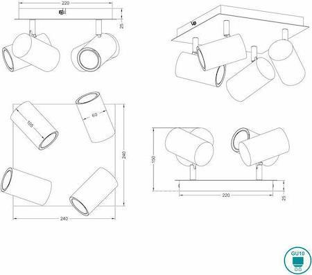 Trio Lighting Marley Σποτ με 4 Φώτα και Ντουί GU10 Ασημί 802430407