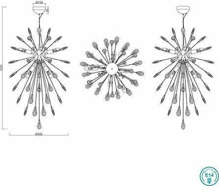 Trio Lighting Minsk Μοντέρνο Κρεμαστό Φωτιστικό Πολύφωτο με Κρύσταλλα Ασημί