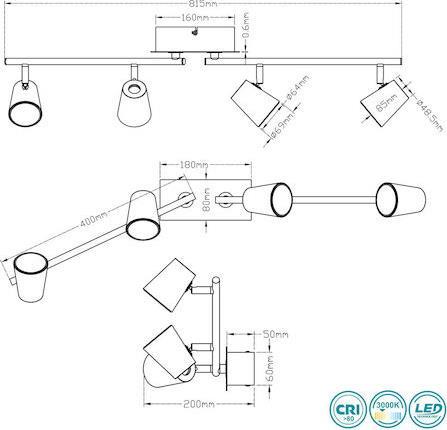 Trio Lighting Narcos Σποτ με 4 Φώτα, Ενσωματωμένο LED και Θερμό Φως Λευκό