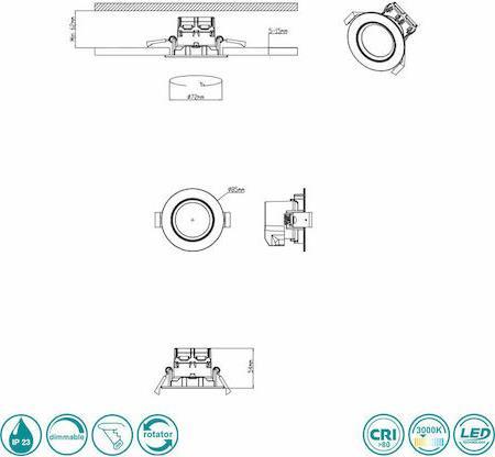 Trio Lighting Pamir Στρογγυλό Μεταλλικό Χωνευτό Σποτ με Ενσωματωμένο LED και Θερμό Λευκό Φως Μαύρο