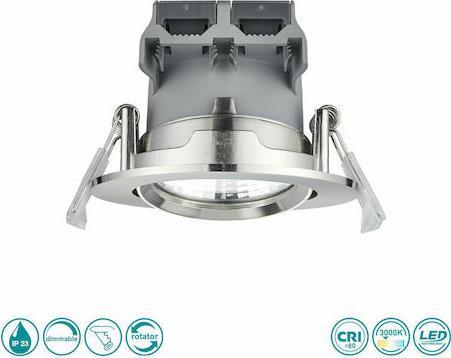 Trio Lighting Pamir Στρογγυλό Μεταλλικό Χωνευτό Σποτ με Ενσωματωμένο LED σε Ασημί χρώμα 5x8.5cm