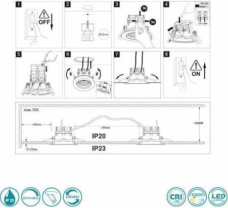 Trio Lighting Pamir Στρογγυλό Μεταλλικό Χωνευτό Σποτ με Ενσωματωμένο LED σε Ασημί χρώμα 5x8.5cm