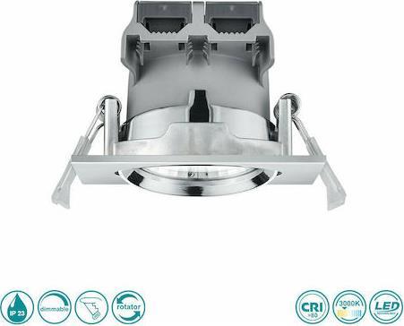 Trio Lighting Pamir Τετράγωνο Μεταλλικό Χωνευτό Σποτ με Ενσωματωμένο LED και Θερμό Λευκό Φως Ασημί 8.5x8.5cm 650410106
