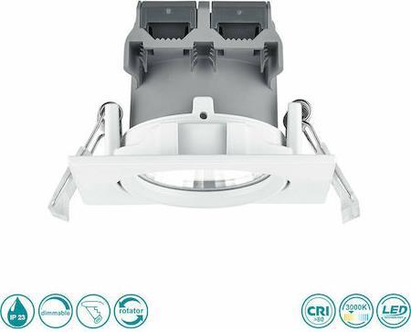 Trio Lighting Pamir Τετράγωνο Μεταλλικό Χωνευτό Σποτ με Ενσωματωμένο LED και Θερμό Λευκό Φως Λευκό 8.5x8.5cm