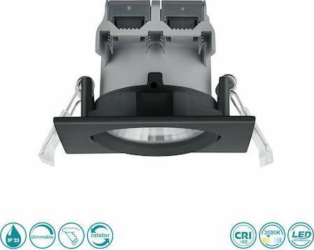 Trio Lighting Pamir Τετράγωνο Μεταλλικό Χωνευτό Σποτ με Ενσωματωμένο LED και Θερμό Λευκό Φως Μαύρο 8.5x8.5cm