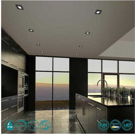 Trio Lighting Pamir Τετράγωνο Μεταλλικό Χωνευτό Σποτ με Ενσωματωμένο LED και Θερμό Λευκό Φως Μαύρο 8.5x8.5cm