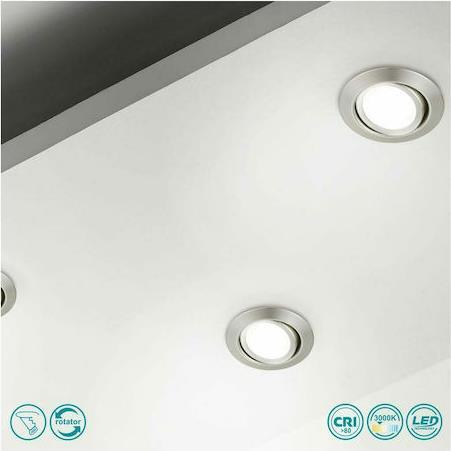 Trio Lighting Rila Στρογγυλό Μεταλλικό Χωνευτό Σποτ με Ενσωματωμένο LED και Θερμό Λευκό Φως Ασημί 3x8cm 650310107