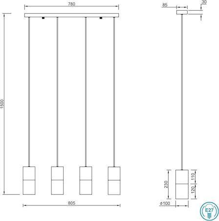 Trio Lighting Robin Μοντέρνο Κρεμαστό Φωτιστικό Πολύφωτο Ράγα με 4 Λαμπτήρες E27 Μαύρο