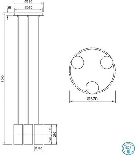 Trio Lighting Robin Μοντέρνο Κρεμαστό Φωτιστικό Τρίφωτο με Ντουί E27 Μαύρο