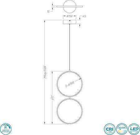 Trio Lighting Rondo Μοντέρνο Κρεμαστό Φωτιστικό με Ενσωματωμένο LED Μαύρο