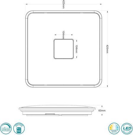 Trio Lighting Samurai Τετράγωνο Εξωτερικό LED Panel Ισχύος 30W με Ρυθμιζόμενο Λευκό Φως 628613001