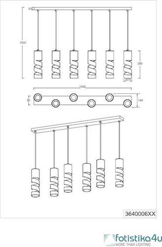 Trio Lighting Stream Κρεμαστό Φωτιστικό Μαύρο για 6 Λαμπτήρες GU10 100x9x150cm 364000632